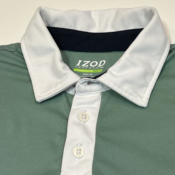 Izod Performance Xtreme Function Cool FX Golf Polo Men’s Large Green White Blue - Picture 5 of 14